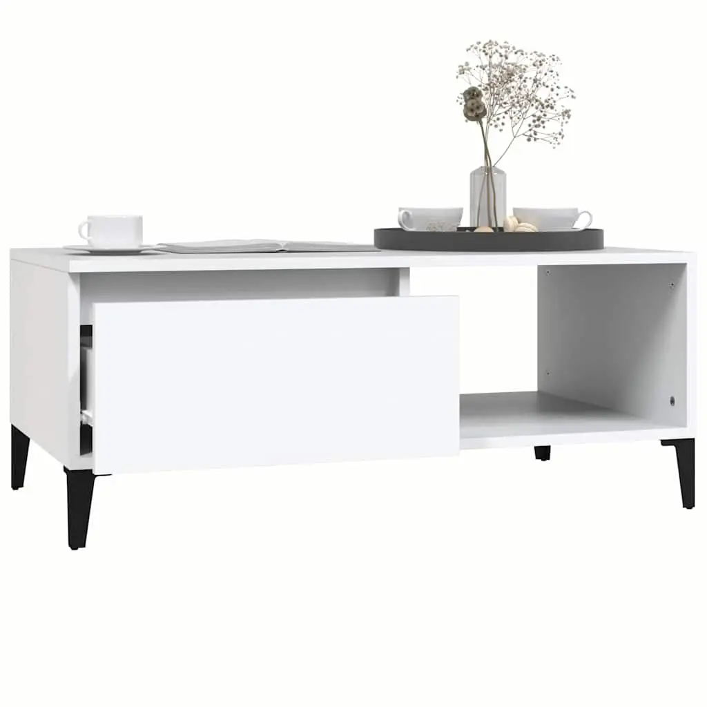 Coffee Table White Storage Drawer Open Compartment 90L x 50W x 36.5H cm