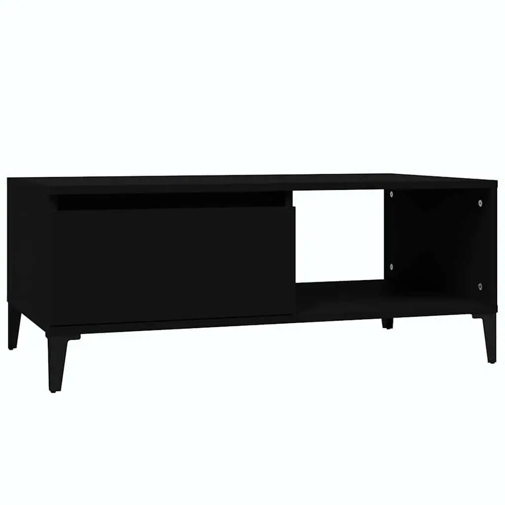 Coffee Table Black Industrial Storage 1 Drawer Open Compartment Side End Table