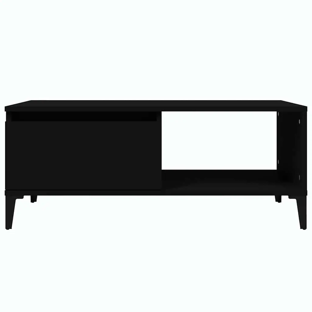 Coffee Table Black Industrial Storage 1 Drawer Open Compartment Side End Table