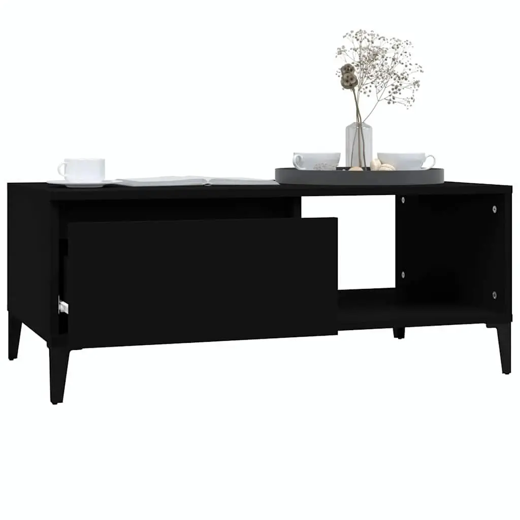 Coffee Table Black Industrial Storage 1 Drawer Open Compartment Side End Table