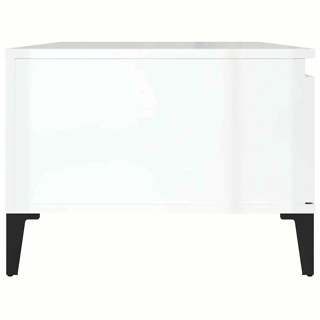 Coffee Table High Gloss White Engineered Wood 90L x 50W x 36.5H cm with Storage Drawer and Open Compartment
