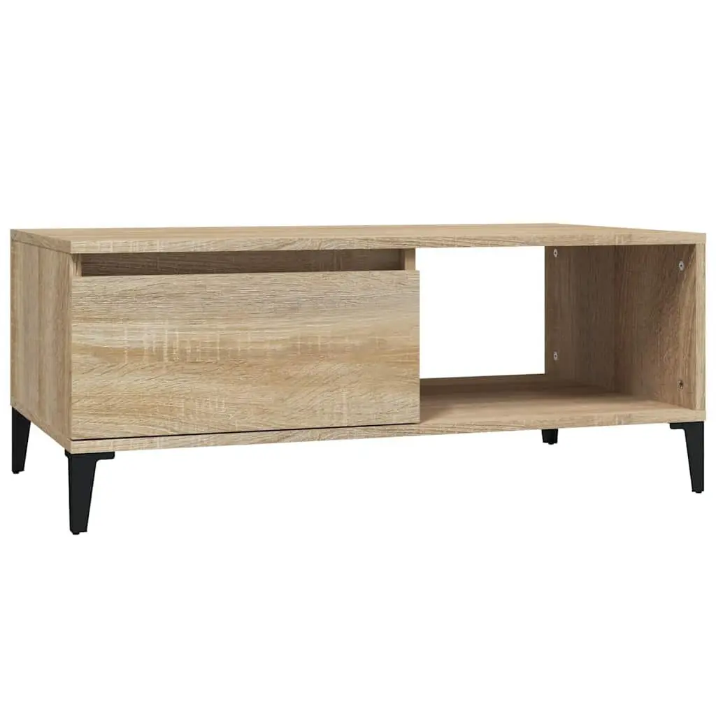 Brown Engineered Wood Coffee Table with Open Compartment and Storage Drawer 90x50x36.5cm