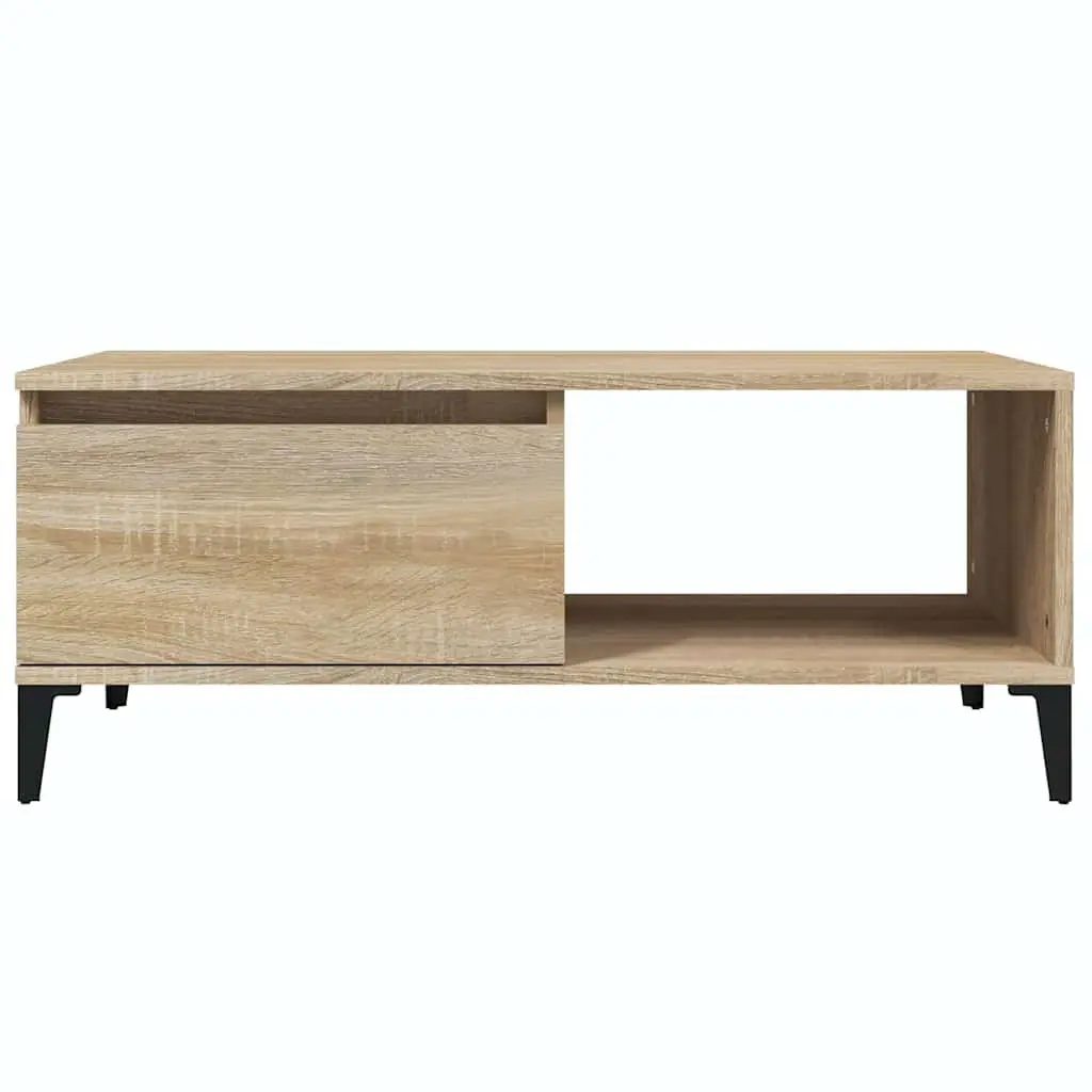 Brown Engineered Wood Coffee Table with Open Compartment and Storage Drawer 90x50x36.5cm