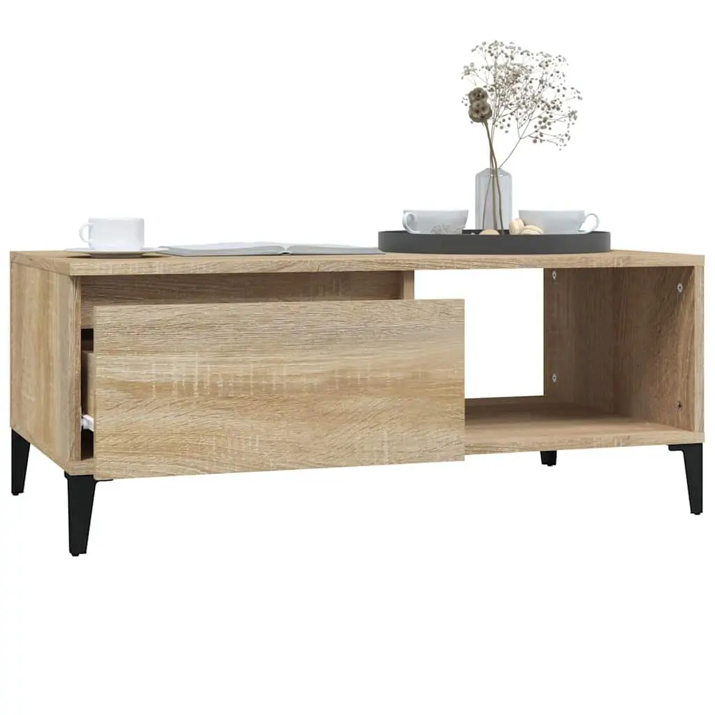 Brown Engineered Wood Coffee Table with Open Compartment and Storage Drawer 90x50x36.5cm