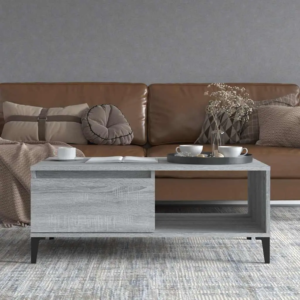 Coffee Table Grey Sonoma Storage Drawer Open Compartment 90 x 50 x 36.5 cm