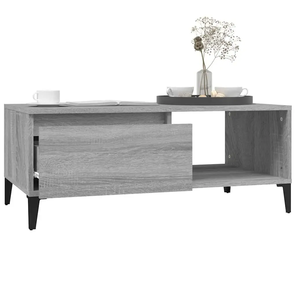 Coffee Table Grey Sonoma Storage Drawer Open Compartment 90 x 50 x 36.5 cm