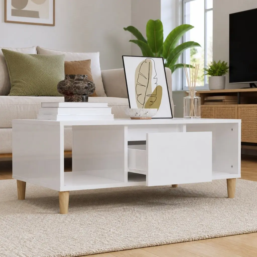 White Coffee Table with Drawer and Storage Space