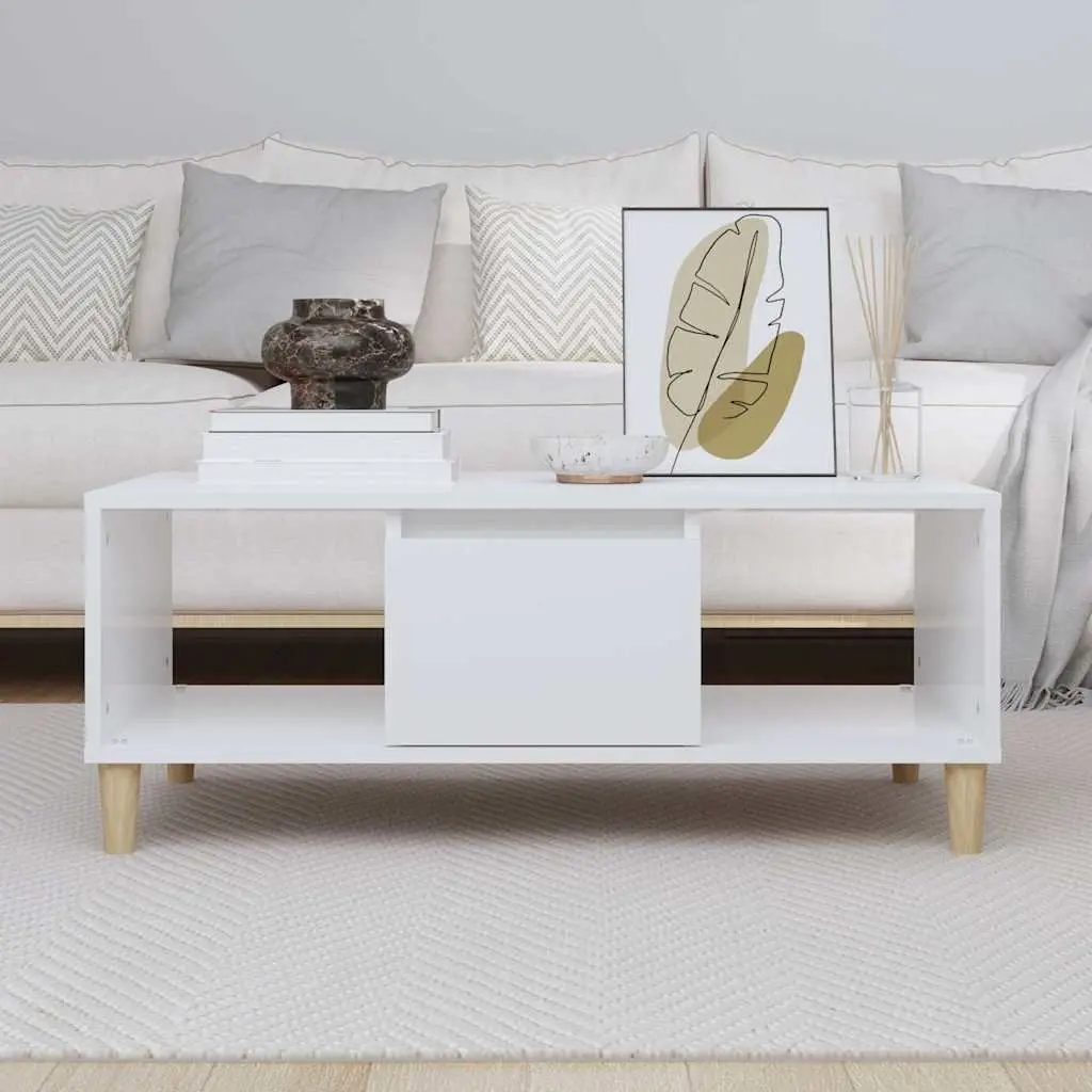 White Coffee Table with Drawer and Storage Space