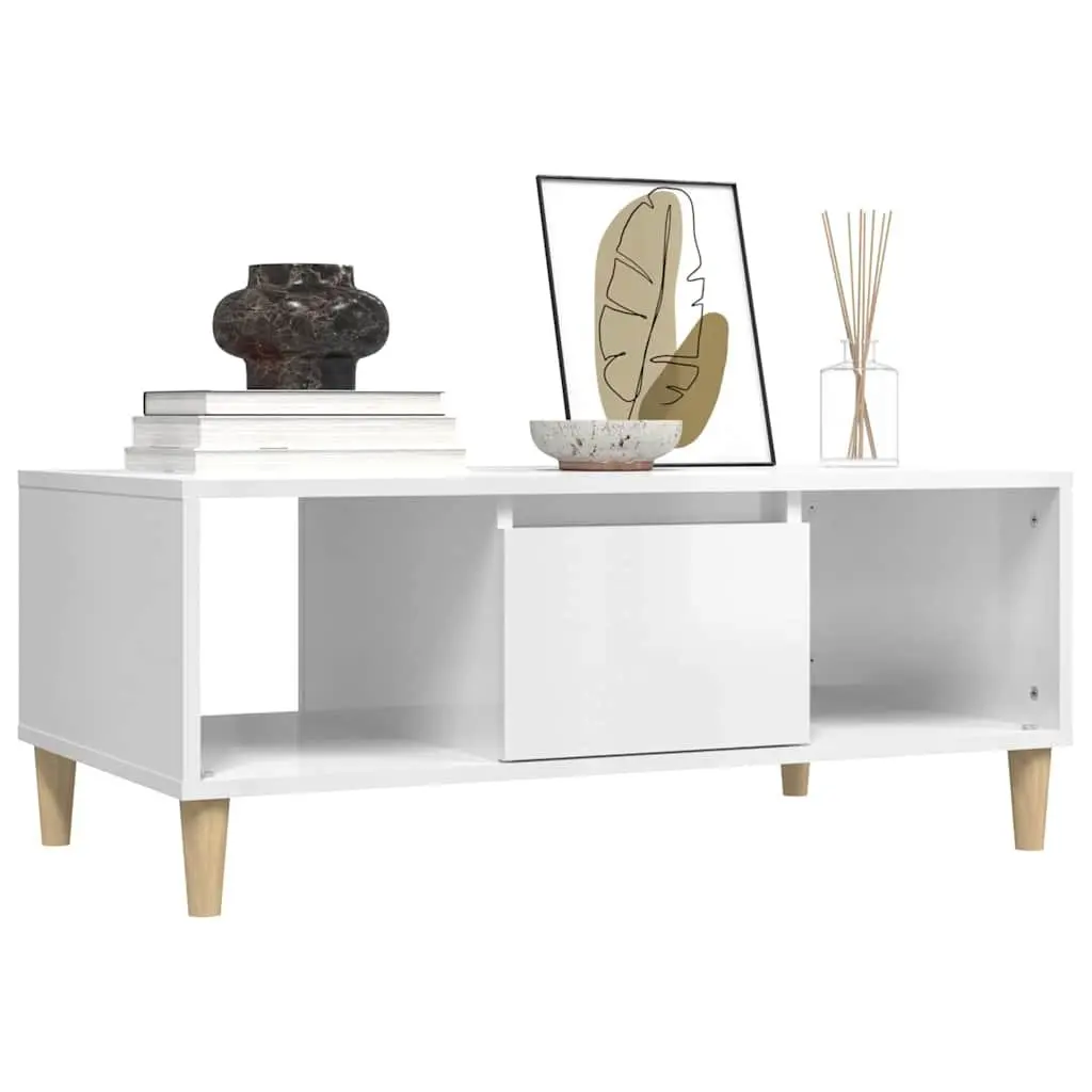 White Coffee Table with Drawer and Storage Space
