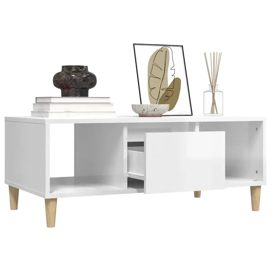 White Coffee Table with Drawer and Storage Space