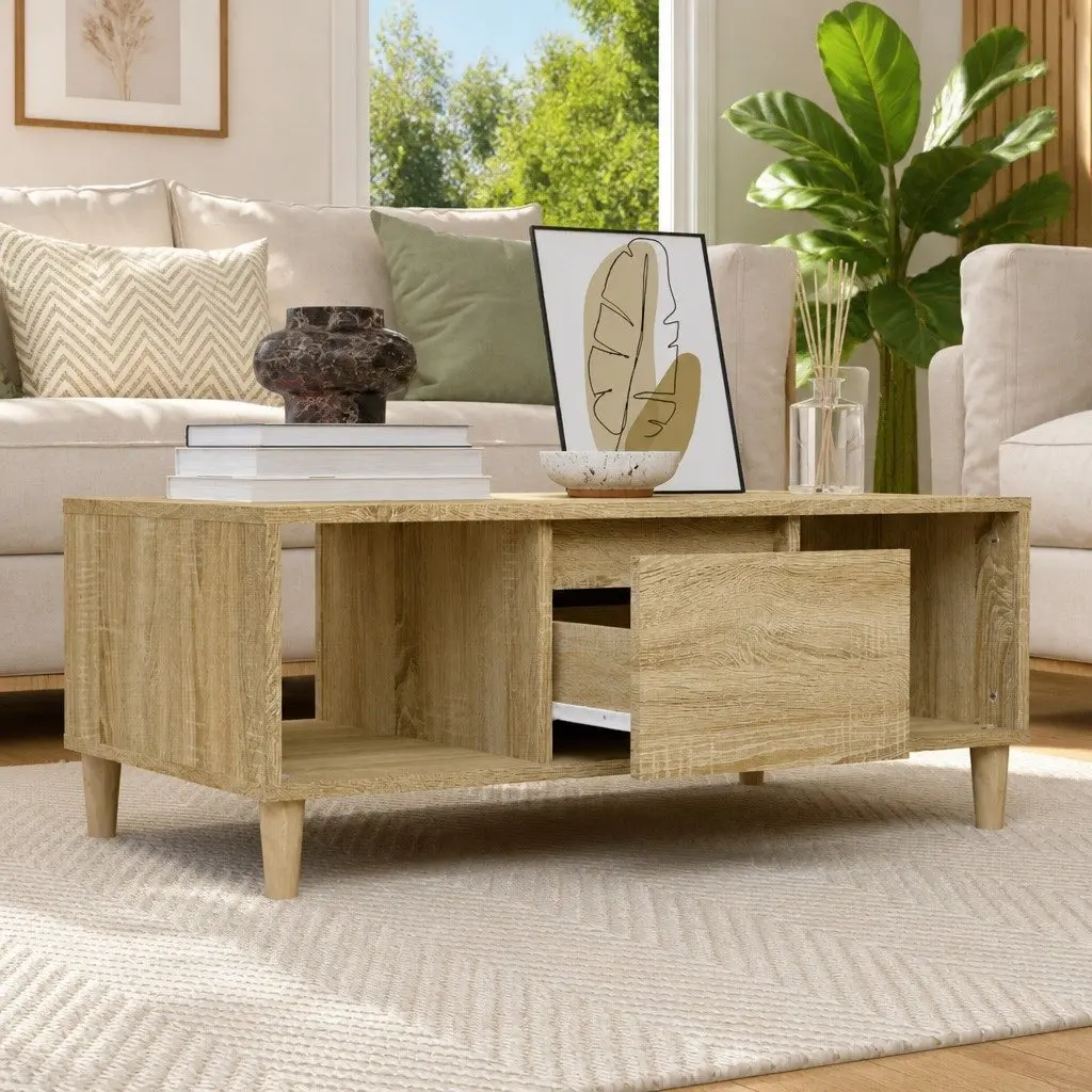 Coffee Table Brown Sonoma Oak 90x50x36.5 cm Open Compartments Drawer Storage