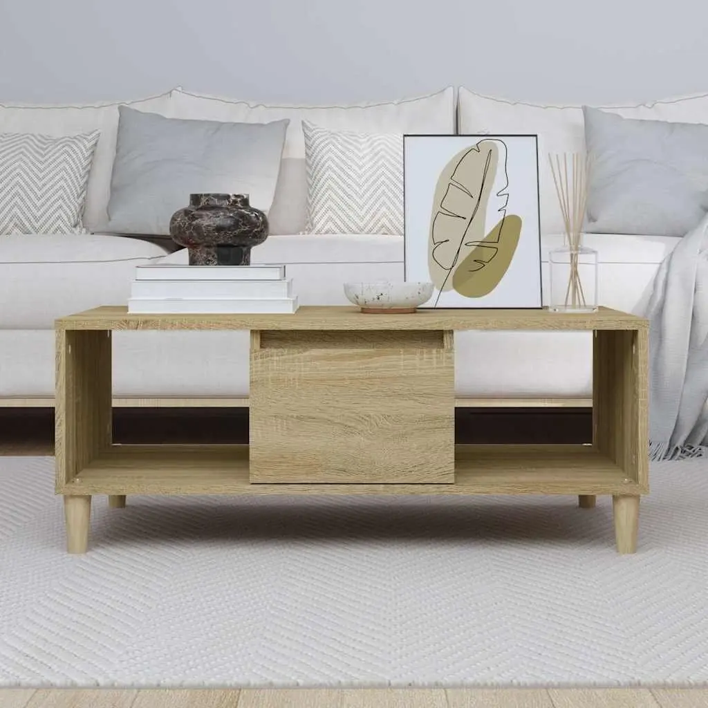 Coffee Table Brown Sonoma Oak 90x50x36.5 cm Open Compartments Drawer Storage