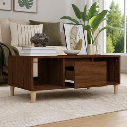 Coffee Table Brown Oak 90x50x36.5cm Open Compartments Drawer Storage