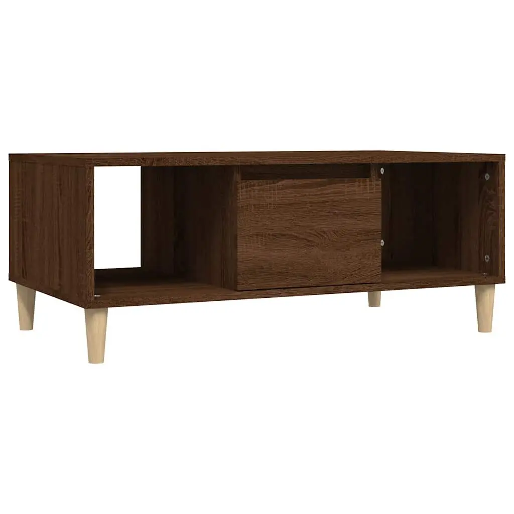Coffee Table Brown Oak Open Compartments Drawer Storage 90x50x36.5cm