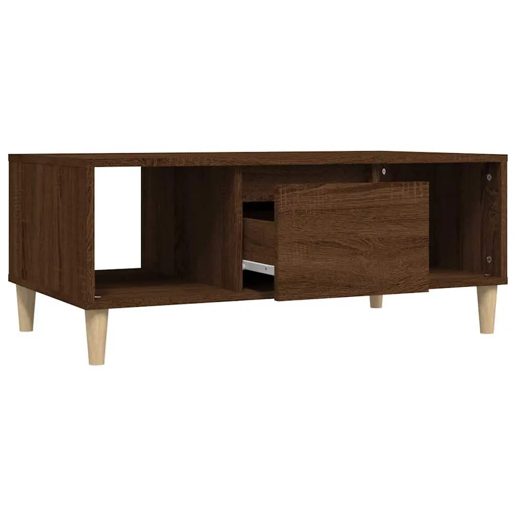 Coffee Table Brown Oak Open Compartments Drawer Storage 90x50x36.5cm