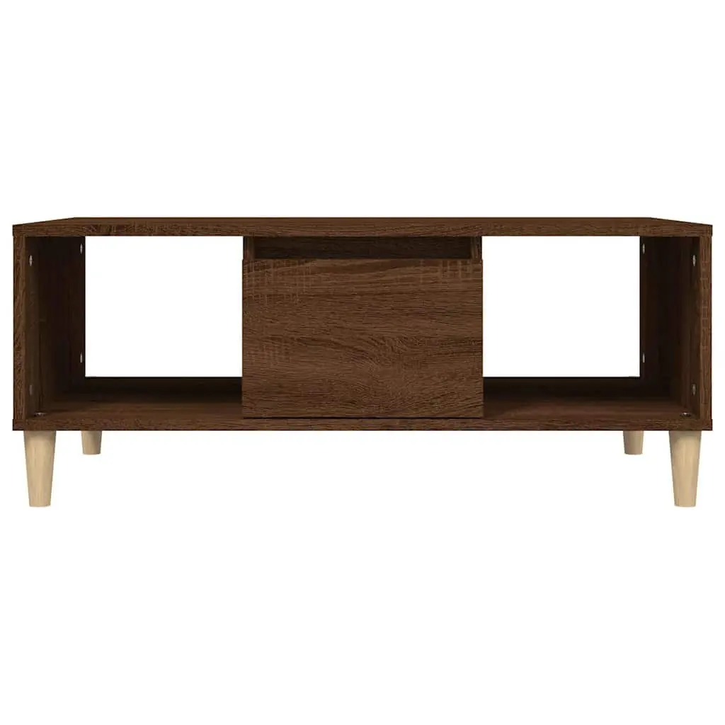 Coffee Table Brown Oak Open Compartments Drawer Storage 90x50x36.5cm