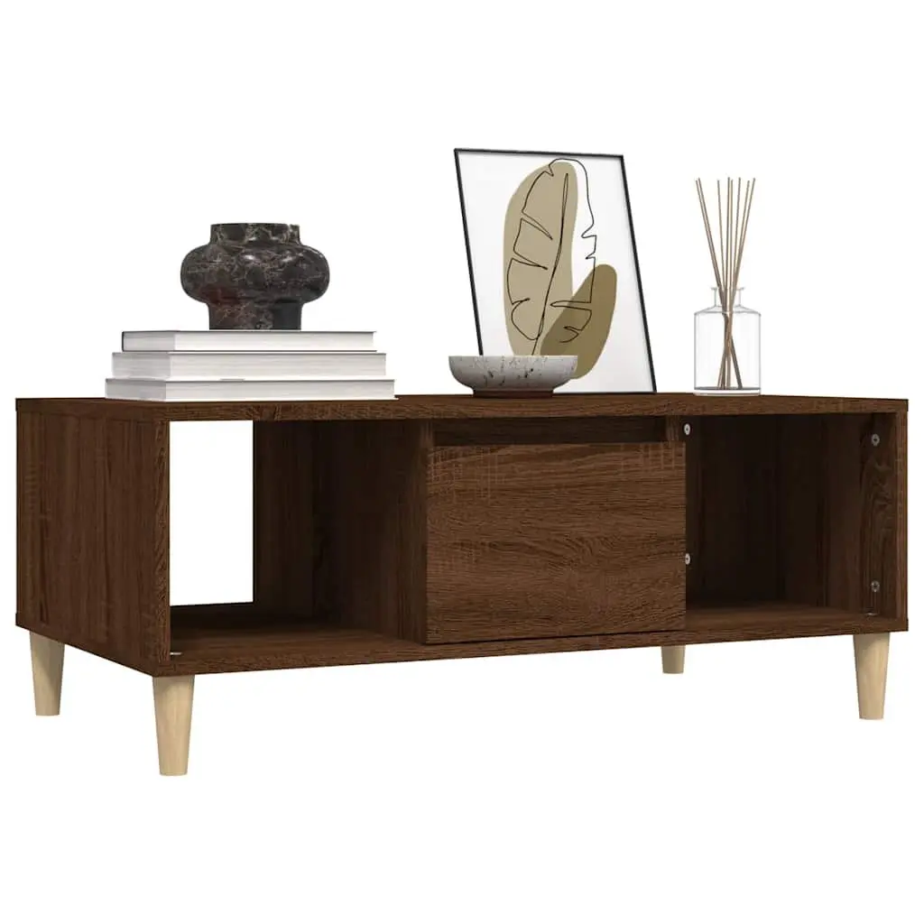 Coffee Table Brown Oak Open Compartments Drawer Storage 90x50x36.5cm