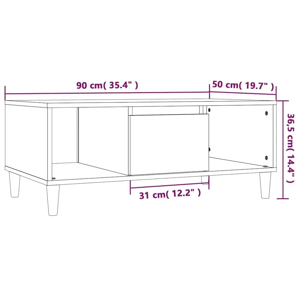 Coffee Table Brown Oak Open Compartments Drawer Storage 90x50x36.5cm