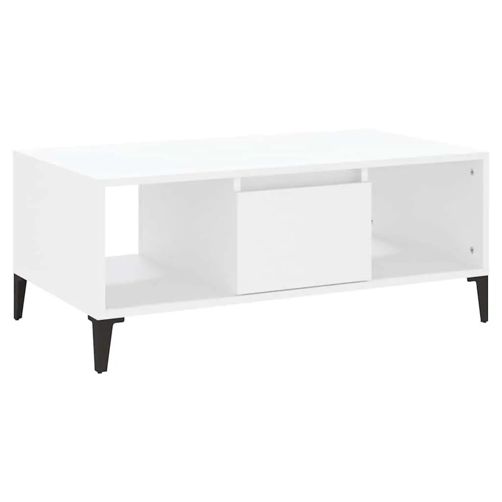 Coffee Table White Engineered Wood Storage Drawer Open Compartments 90L x 50W x 36.5H cm
