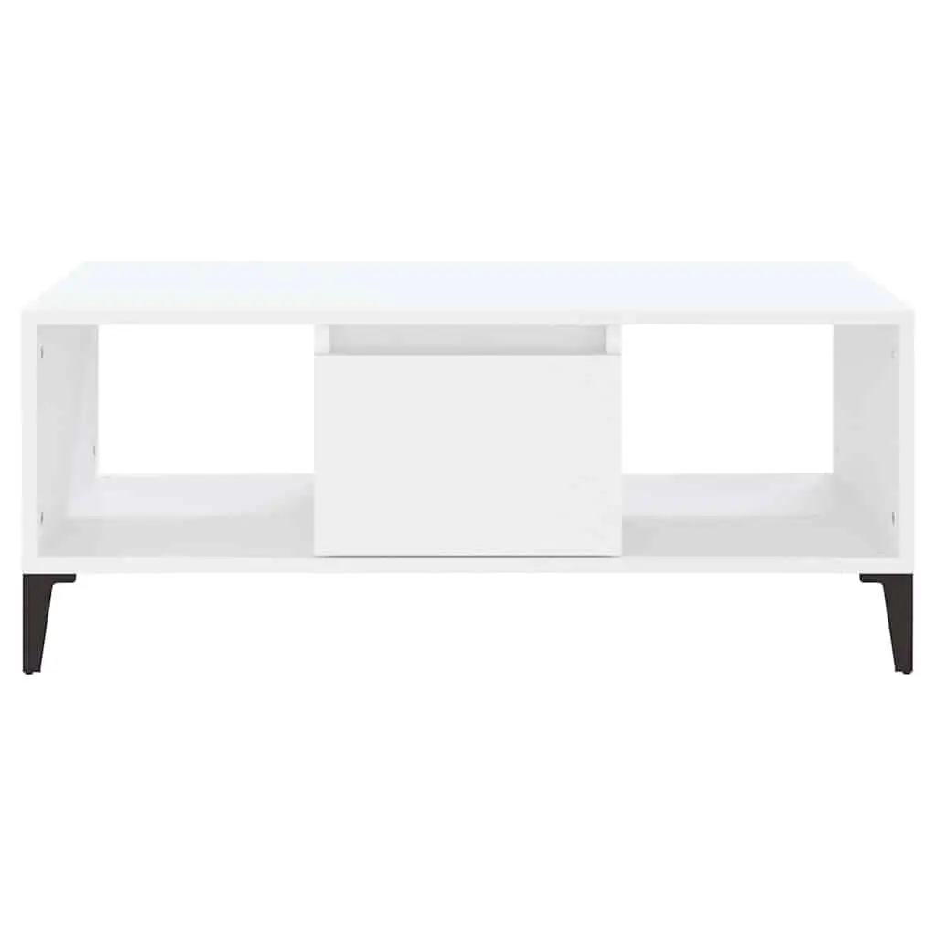 Coffee Table White Engineered Wood Storage Drawer Open Compartments 90L x 50W x 36.5H cm