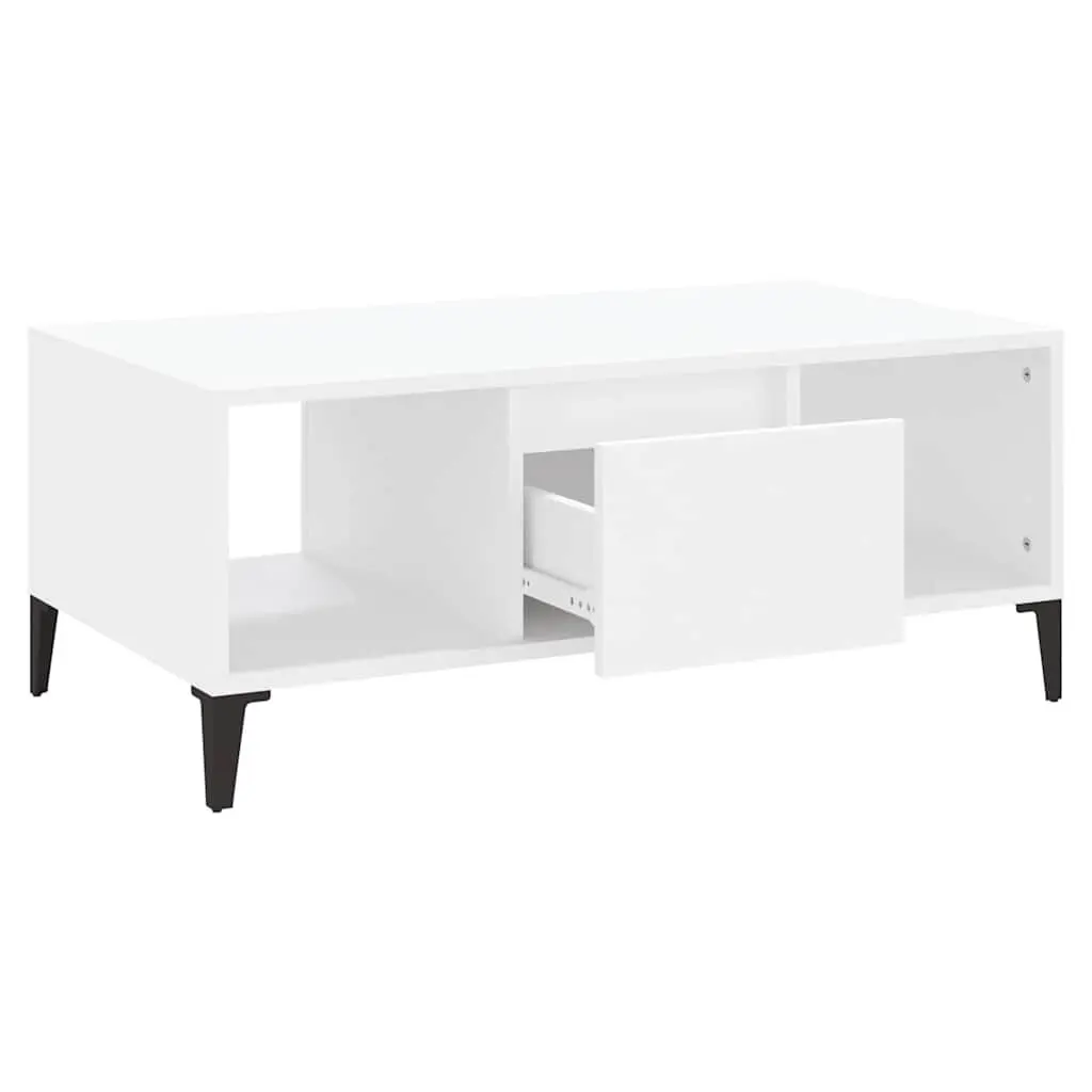 Coffee Table White Engineered Wood Storage Drawer Open Compartments 90L x 50W x 36.5H cm