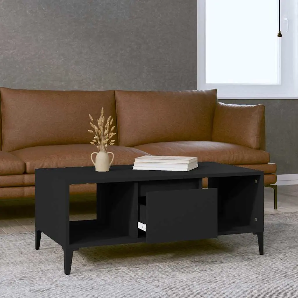 Coffee Table Black Storage Drawer Open Compartments 90L x 50W x 36.5H cm