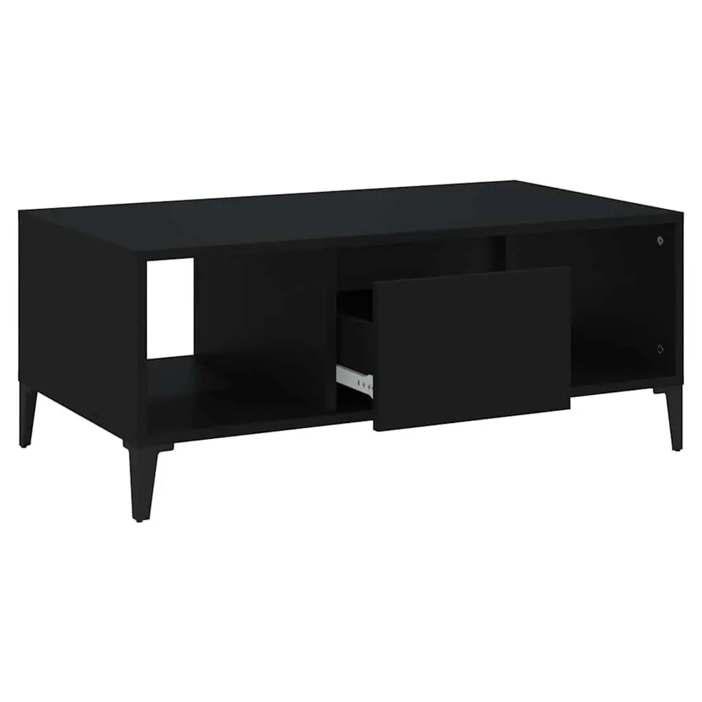 Coffee Table Black Storage Drawer Open Compartments 90L x 50W x 36.5H cm