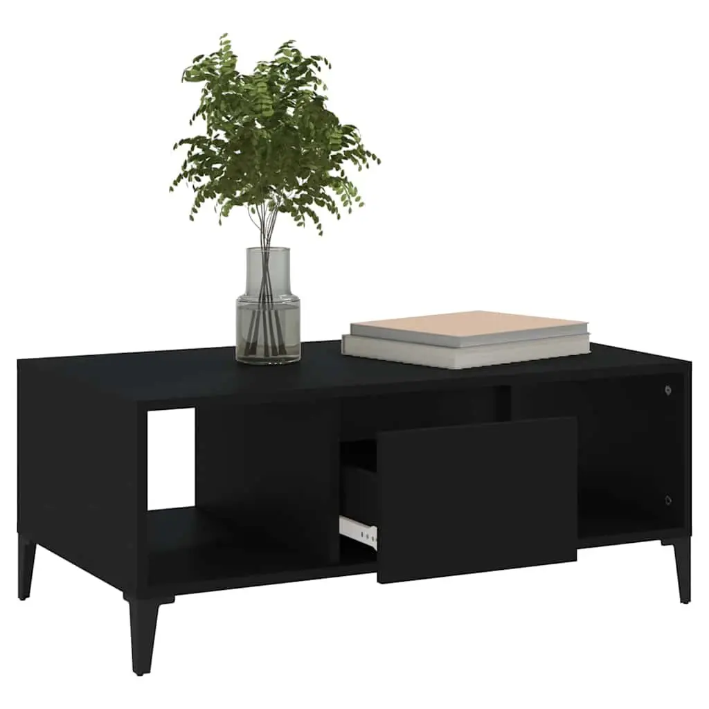 Coffee Table Black Storage Drawer Open Compartments 90L x 50W x 36.5H cm