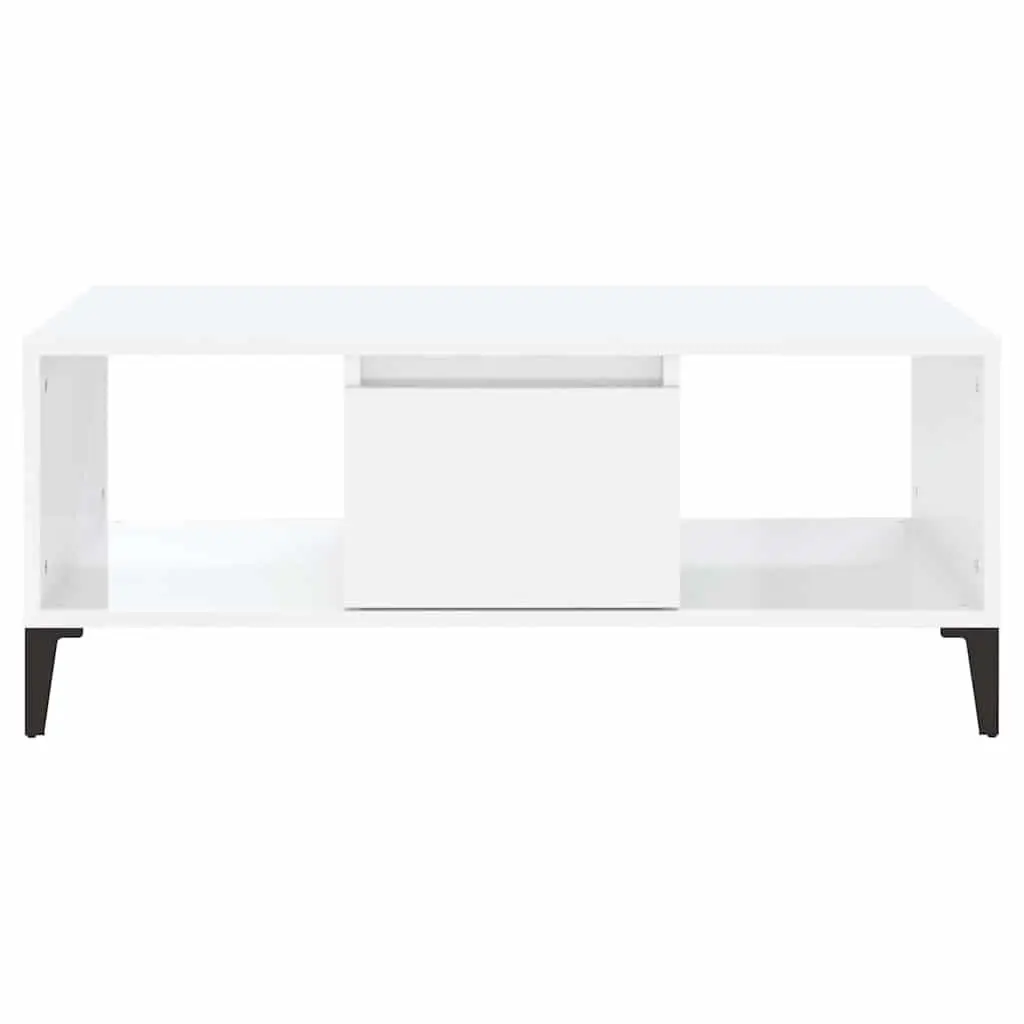 Coffee Table High Gloss White with Storage Drawer and Open Compartments 90 x 50 x 36.5 cm