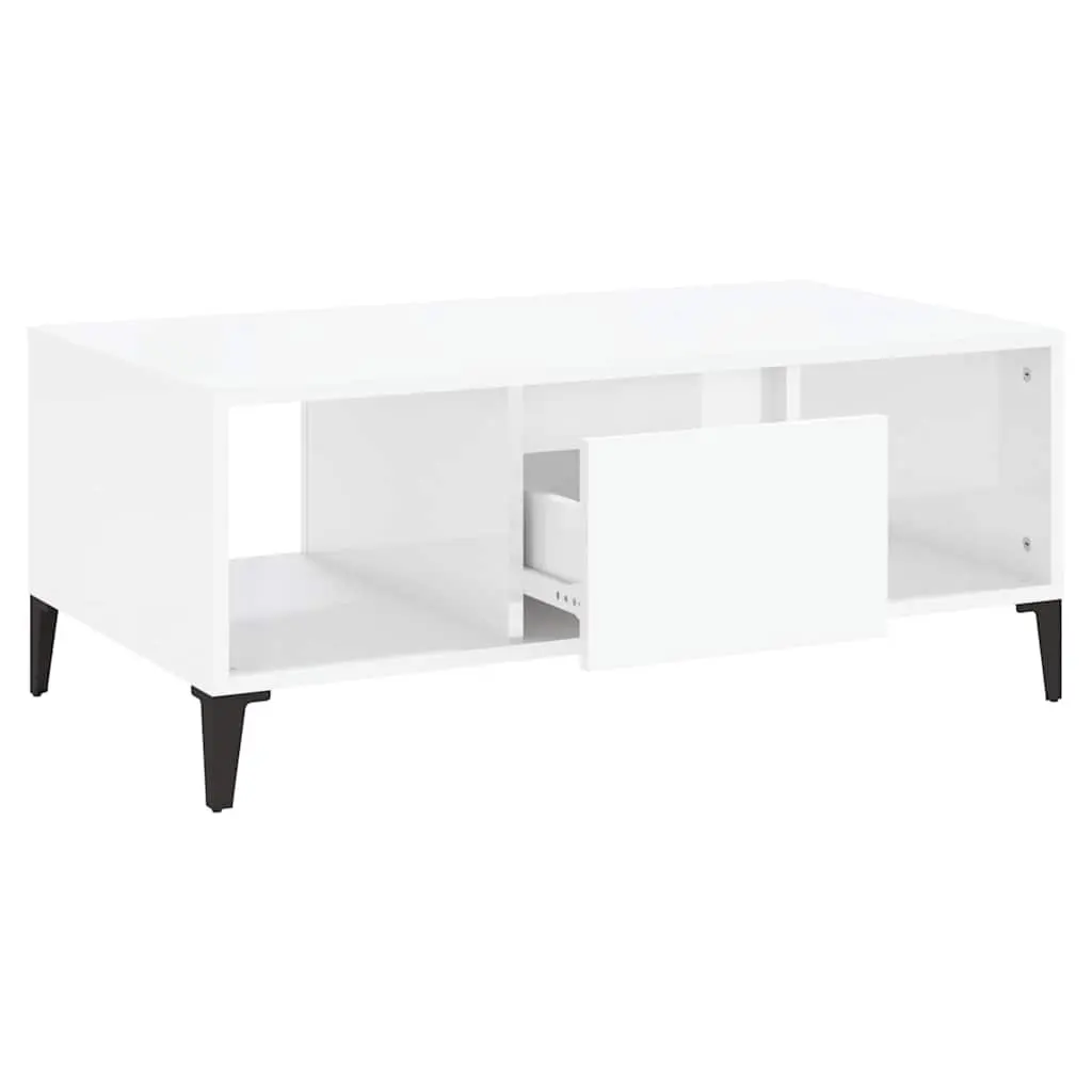 Coffee Table High Gloss White with Storage Drawer and Open Compartments 90 x 50 x 36.5 cm