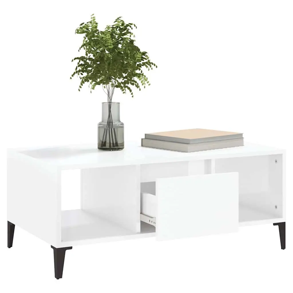 Coffee Table High Gloss White with Storage Drawer and Open Compartments 90 x 50 x 36.5 cm