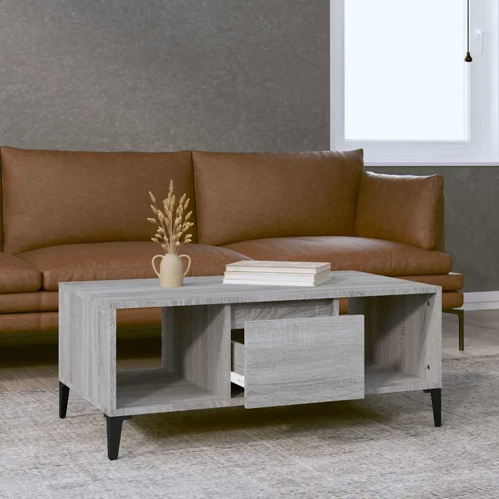Coffee Table Industrial Grey Engineered Wood with Drawer Compartment 90 x 50 x 36.5 cm