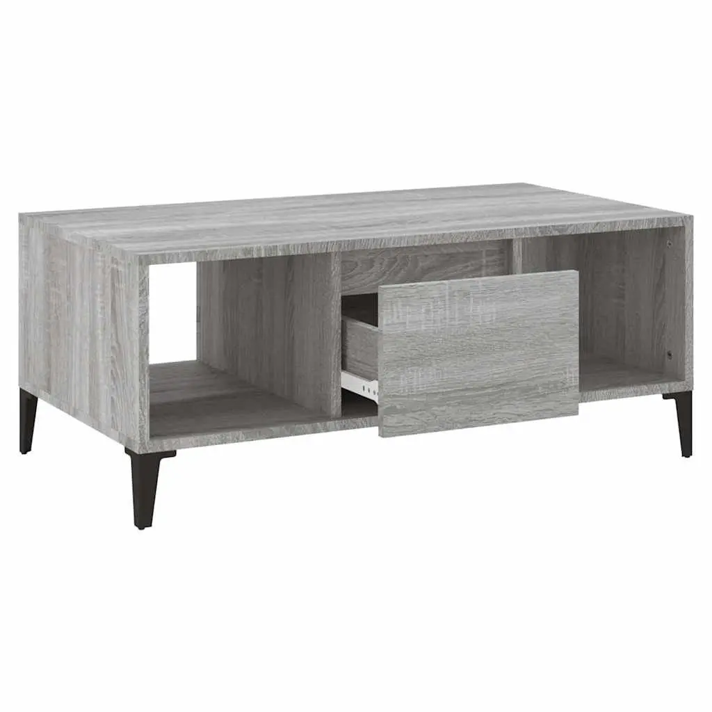Coffee Table Industrial Grey Engineered Wood with Drawer Compartment 90 x 50 x 36.5 cm