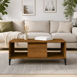 Coffee Table with Storage Drawer Open Compartments Brown Oak 90x50x36.5 cm