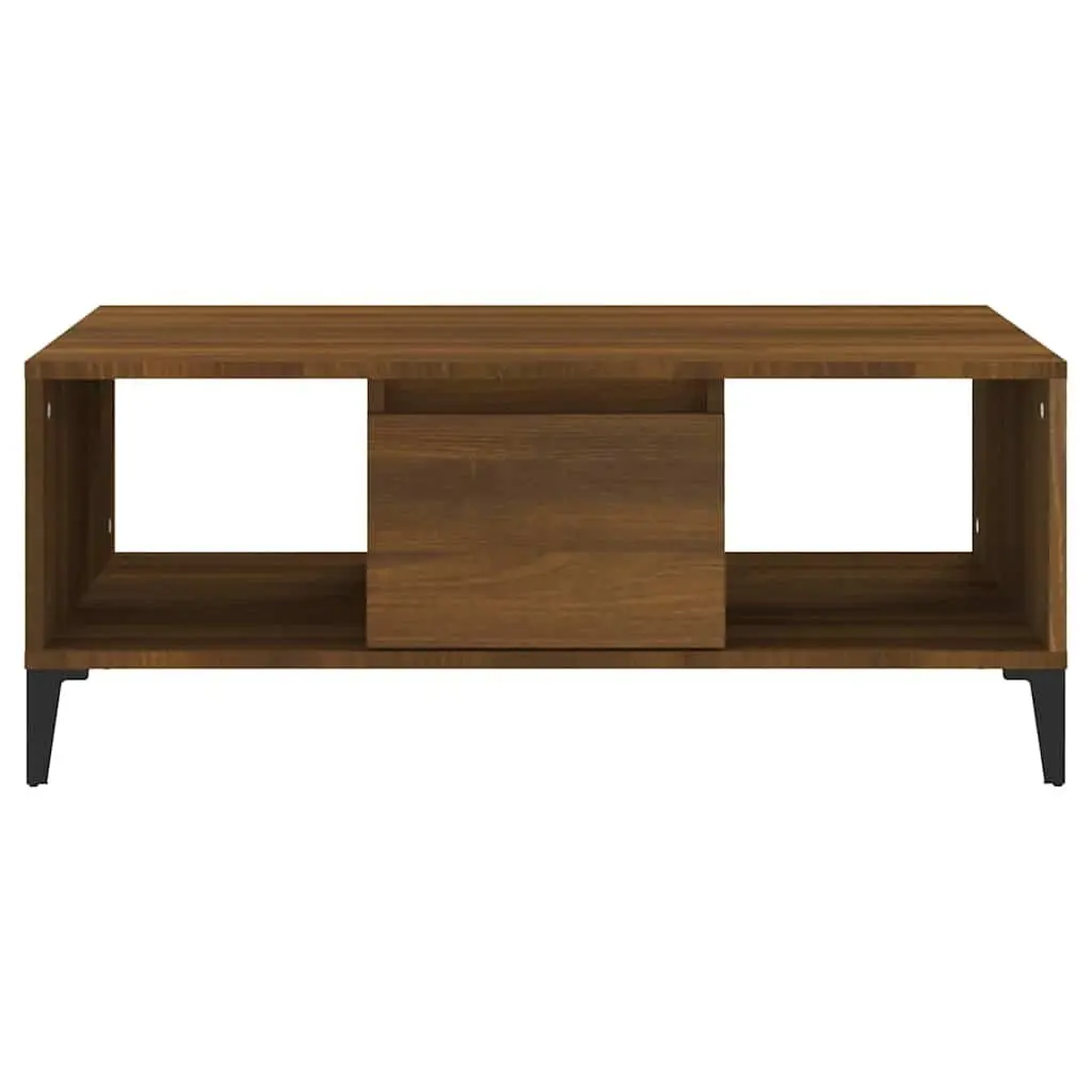 Storage Coffee Table Brown Oak 90x50x36.5 cm with Open Compartments and Drawer Industrial Style