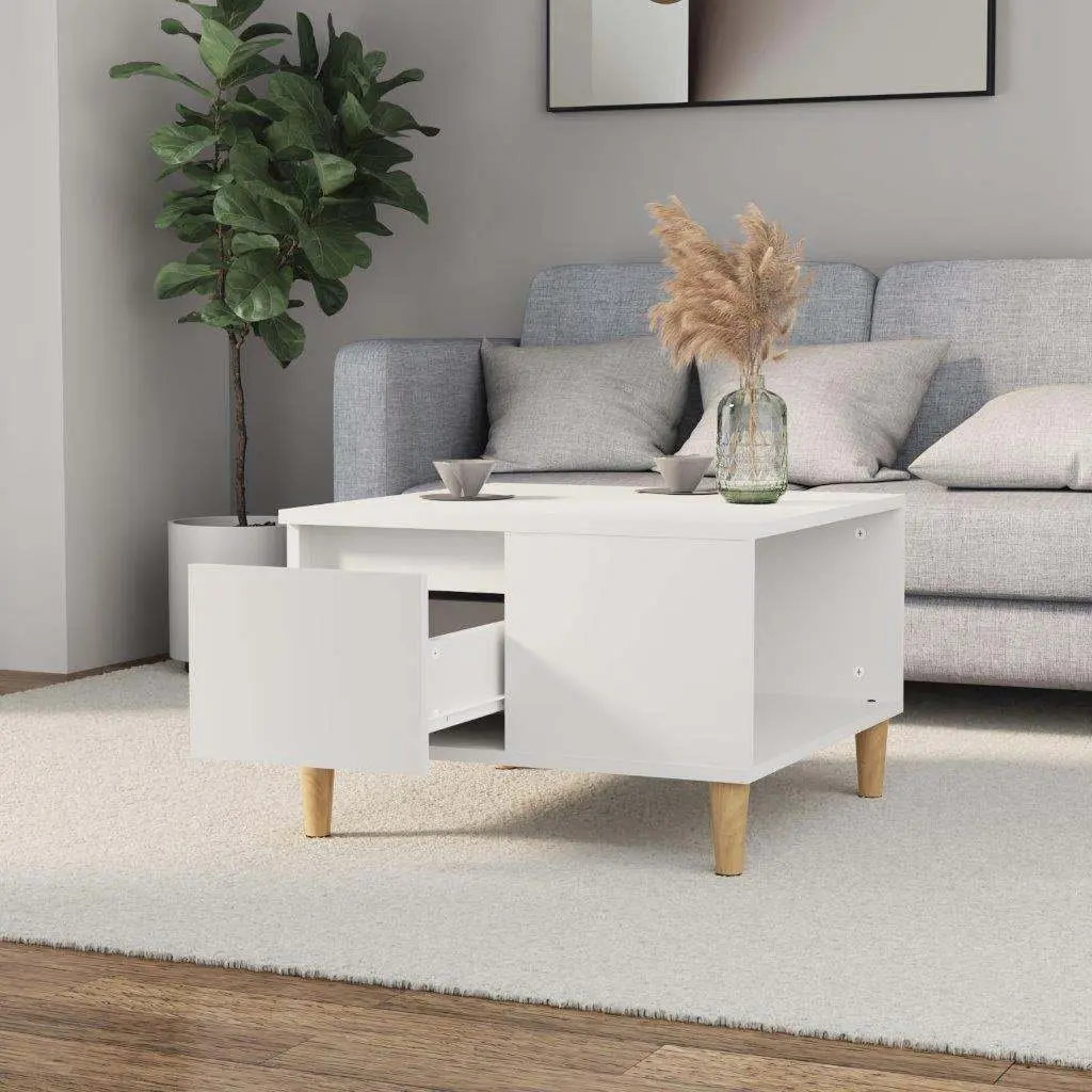 Coffee Table White Modern with Drawer Storage 55 x 55 x 36.5 cm
