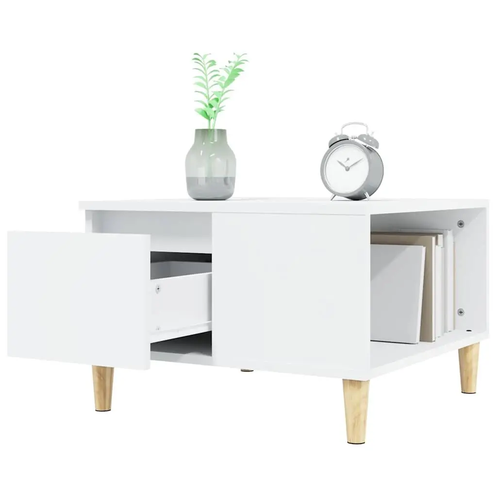 Coffee Table White Modern with Drawer Storage 55 x 55 x 36.5 cm