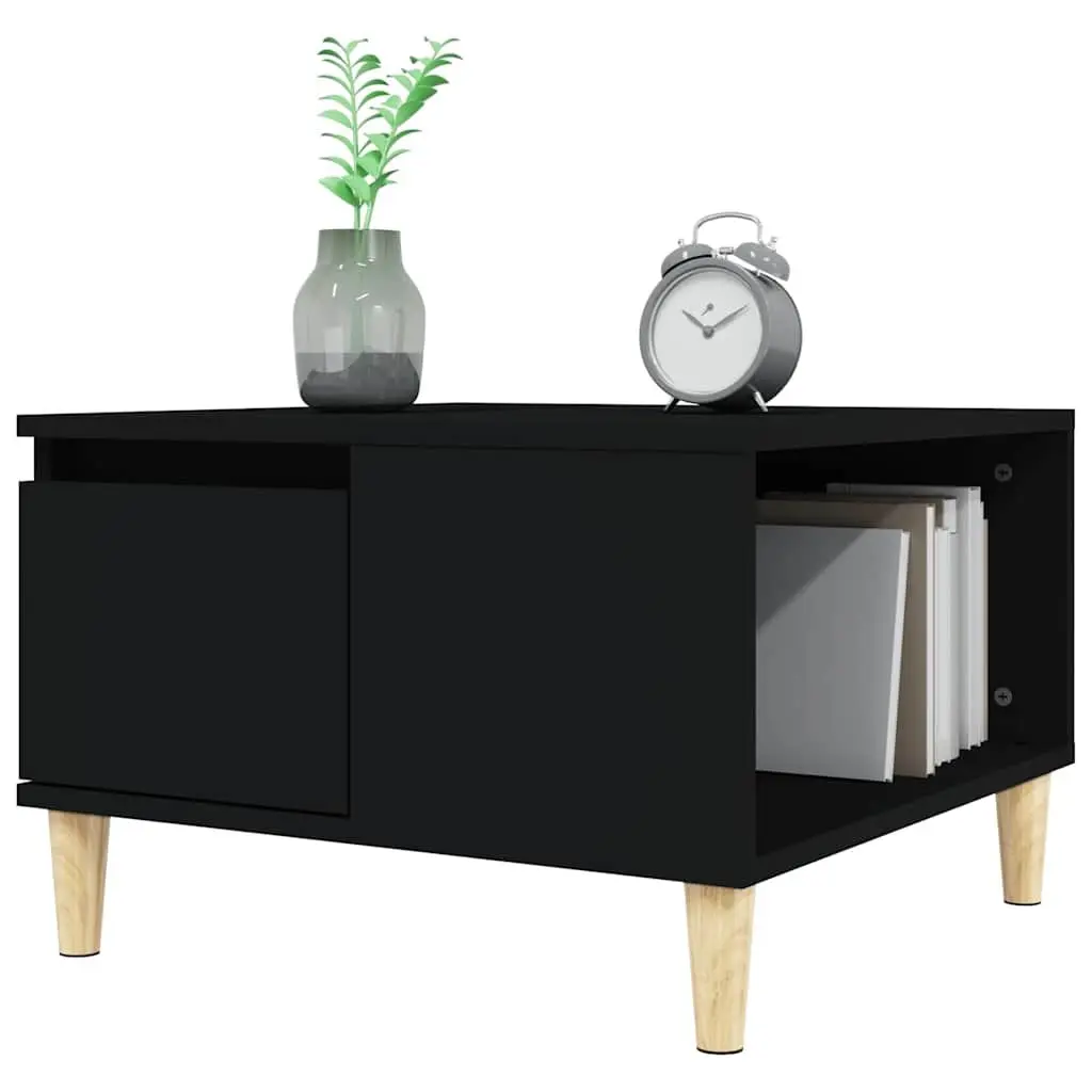 Coffee Table Black 55x55x36.5cm Open Compartment Drawer Storage Living Room