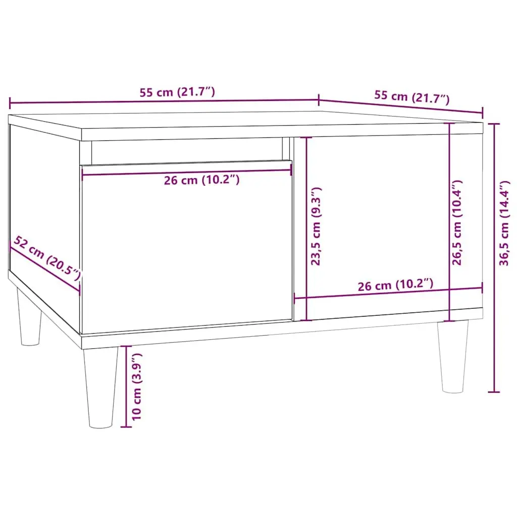 Grey Coffee Table 55x55x36.5cm with Storage