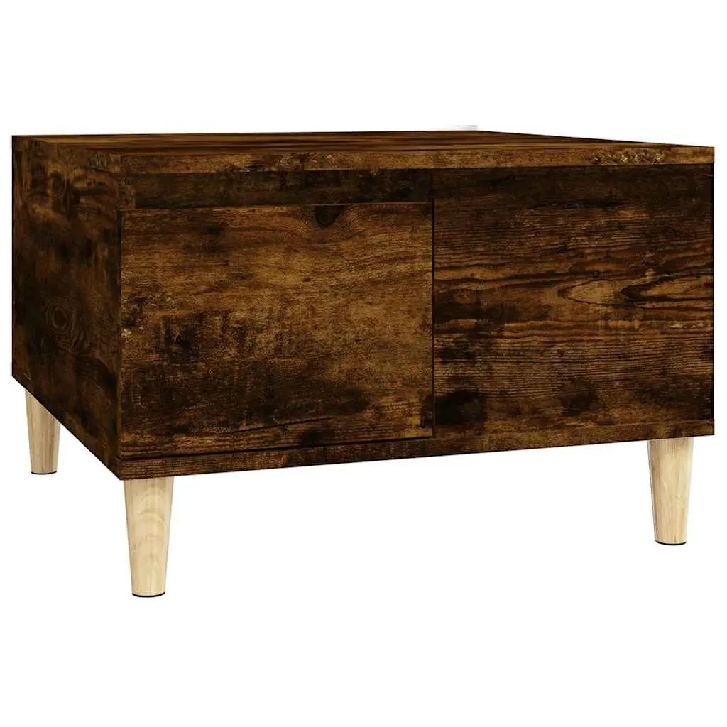 Coffee Table Minimalistic Scandinavian Style Smoked Oak 55x55x36.5cm with Storage Drawer Open Compartment
