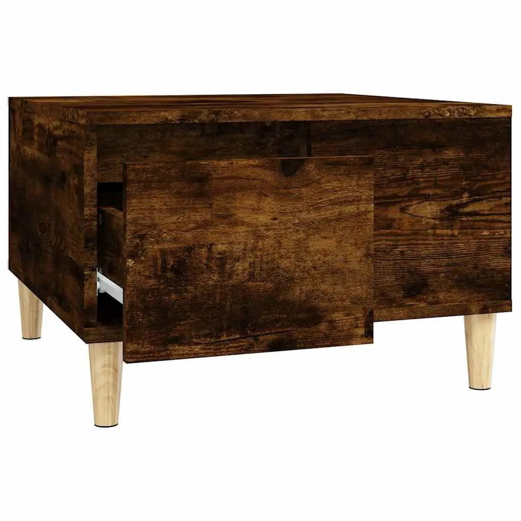 Coffee Table Minimalistic Scandinavian Style Smoked Oak 55x55x36.5cm with Storage Drawer Open Compartment