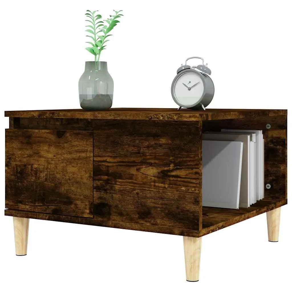 Coffee Table Minimalistic Scandinavian Style Smoked Oak 55x55x36.5cm with Storage Drawer Open Compartment