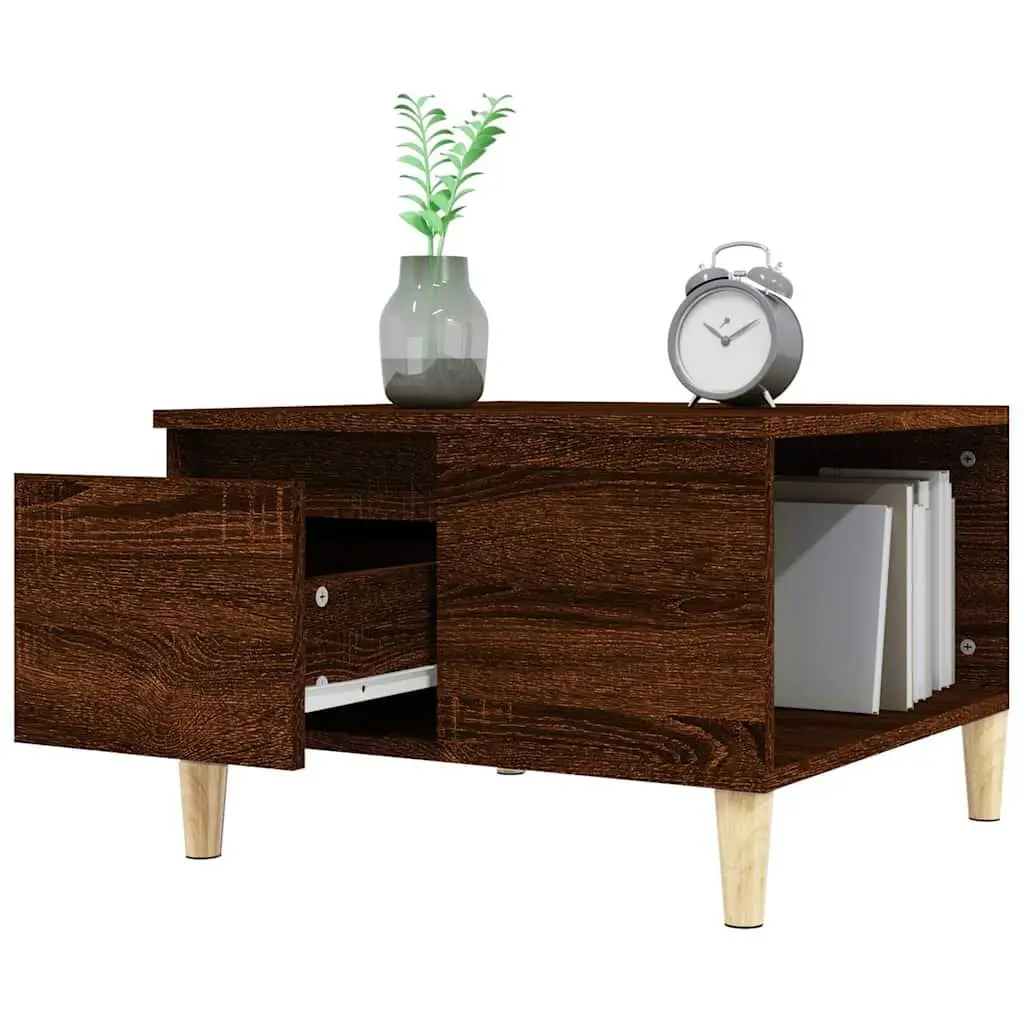 Coffee Table Brown Oak 55x55x36.5 cm with Storage Drawer Open Compartment