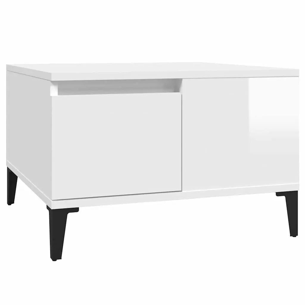 Coffee Table High Gloss White Storage Compartment Drawer Modern 55W x 55D x 36.5H cm