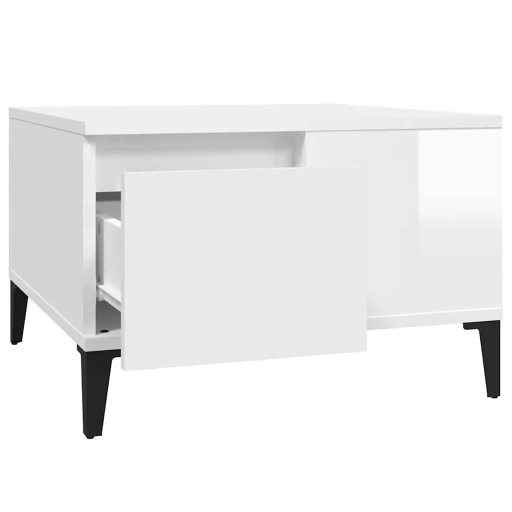 Coffee Table High Gloss White Storage Compartment Drawer Modern 55W x 55D x 36.5H cm