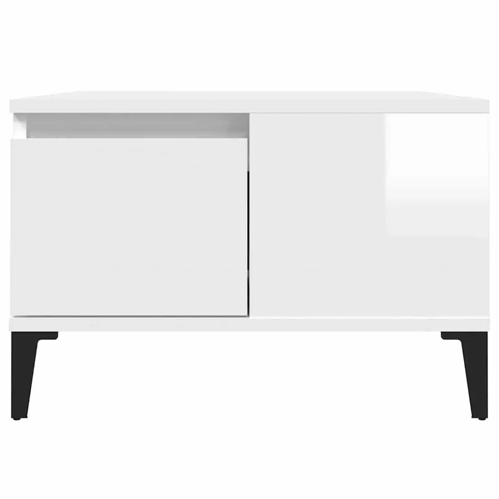 Coffee Table High Gloss White Storage Compartment Drawer Modern 55W x 55D x 36.5H cm