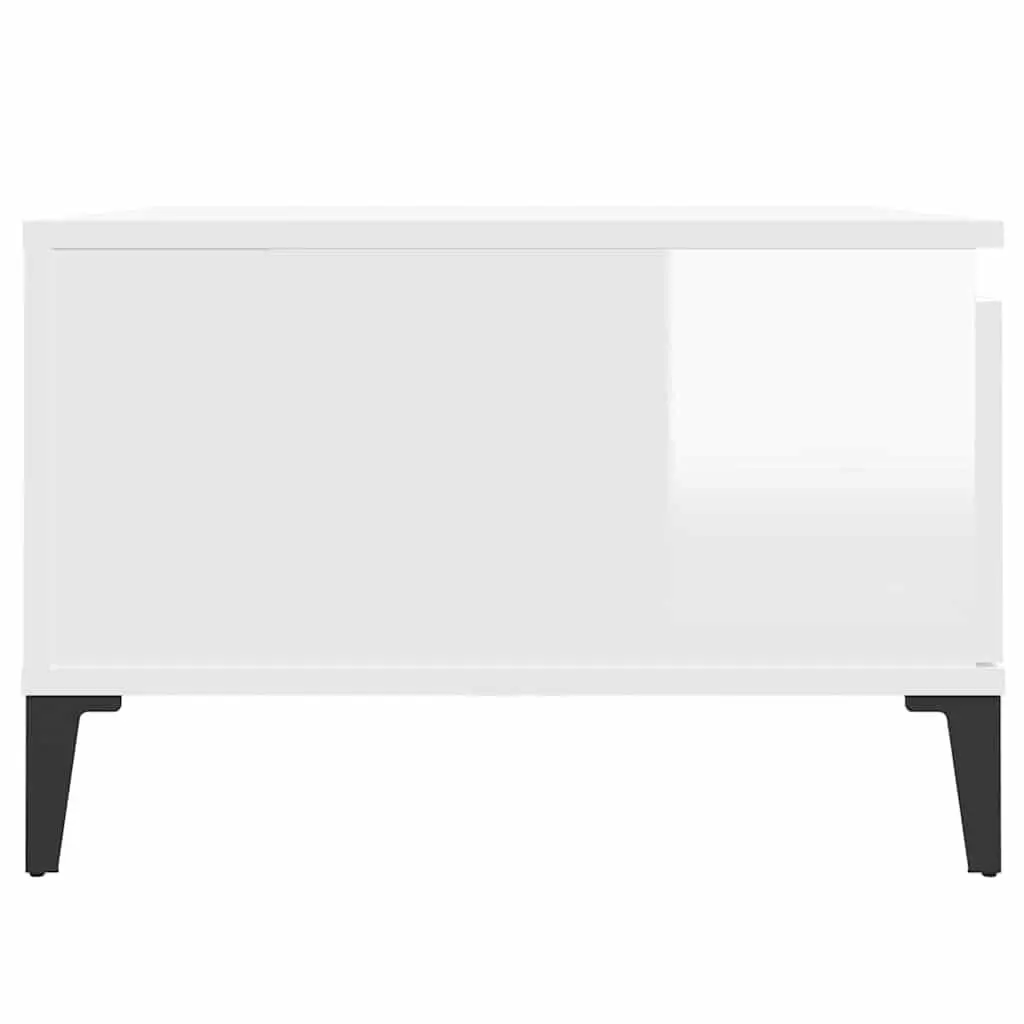 Coffee Table High Gloss White Storage Compartment Drawer Modern 55W x 55D x 36.5H cm