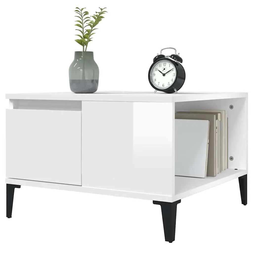 Coffee Table High Gloss White Storage Compartment Drawer Modern 55W x 55D x 36.5H cm