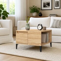 Coffee Table with Storage Drawer Open Shelf Brown Engineered Wood Living Room