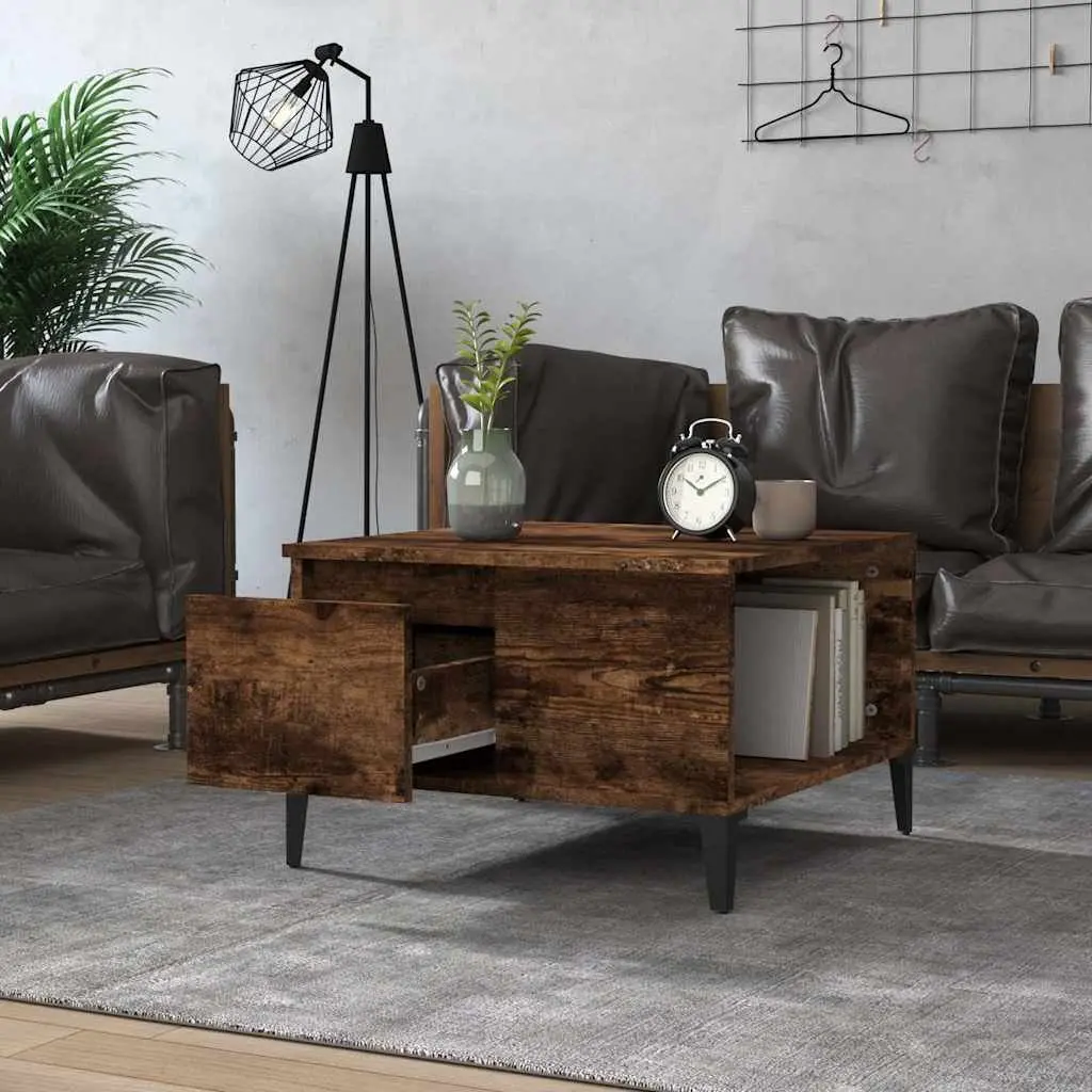 Coffee Table with Storage Drawer and Open Compartment Brown Engineered Wood 55W x 55D x 36.5H cm
